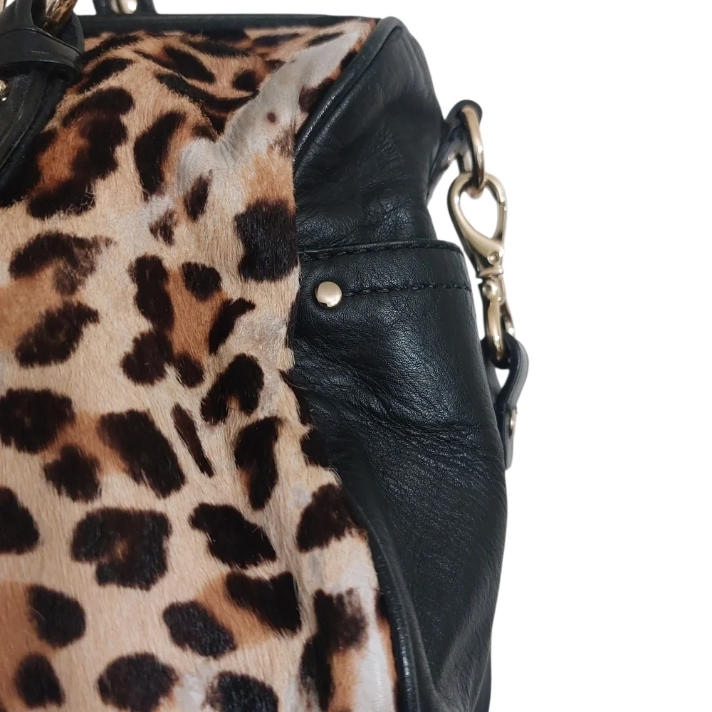 Cole Haan Leopard Print Satchel with Black Straps